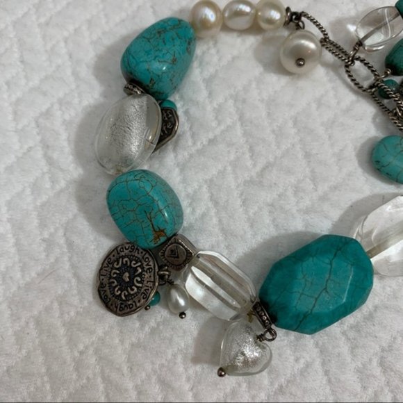 𝅺Silpada 2011 Conference 925 Silver Pearl Turquoise Girfriends Stretch bracelet - Picture 3 of 7